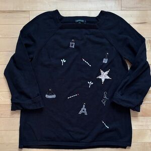 Tricotto Black Crew Neck Sweater with Embellishments